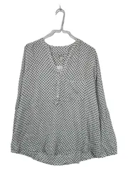 Vorschaubild 1 von Damen Bluse Langarm Punkte Weiß Gr. 44/XXL Freizeit Casual