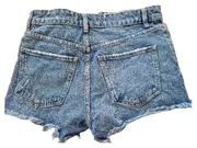 Vorschaubild 5 von Jeans Shorts Damen Gr. 32 W24 High Waist Cutoff Blau Fransen