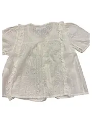 Vorschaubild 2 von Mädchen Bluse Gr. 122 Weiß Lochstickerei Rüschen Baumwolle