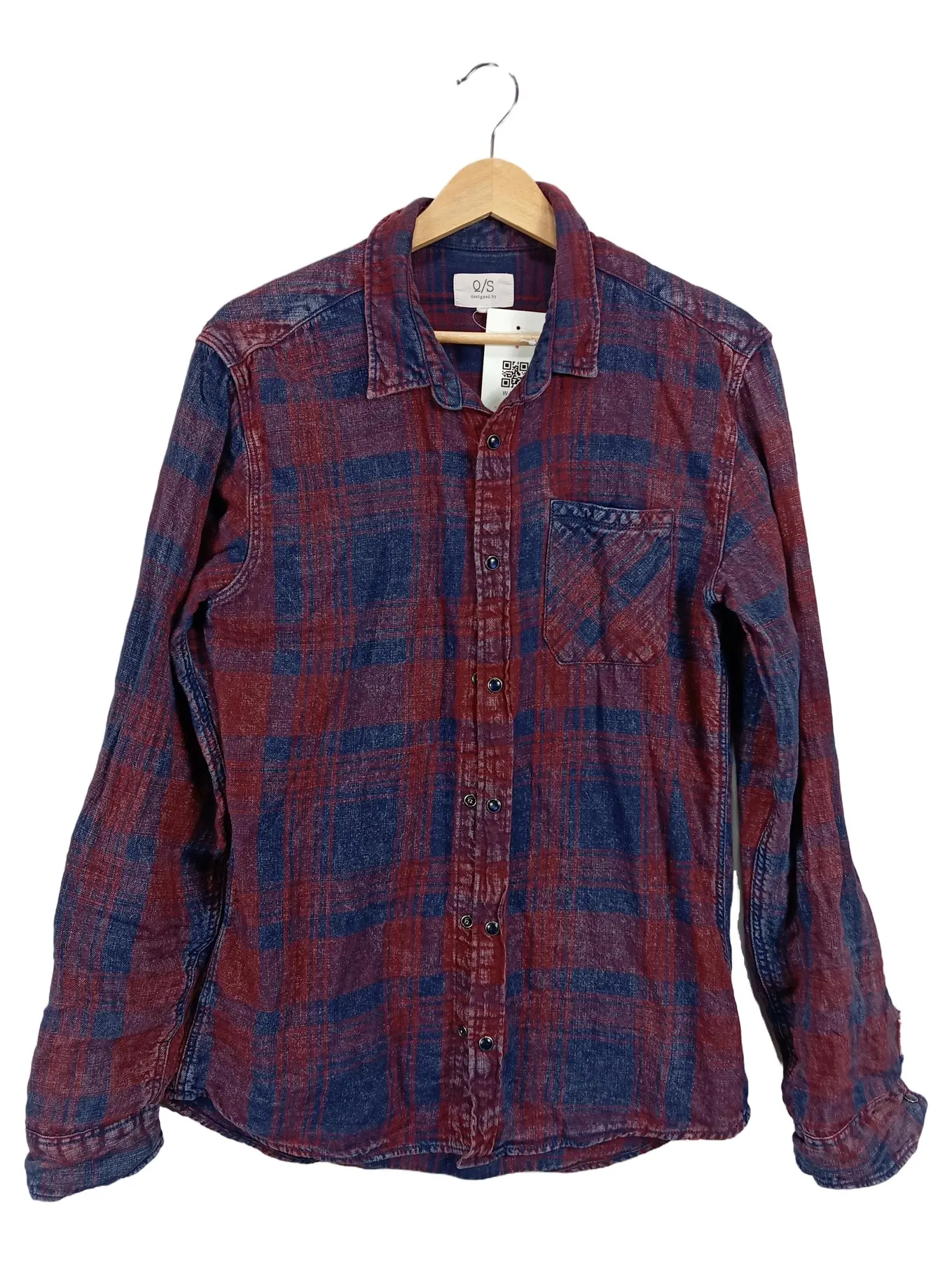 MARKENLOS Q/S Designed by Herren Flanellhemd Kariert Rot Blau Gr. M/L Baumwolle