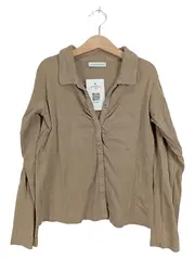 Vorschaubild 1 von Mädchen Langarmshirt Gr. 152 Beige Baumwolle Knopfleiste Casual