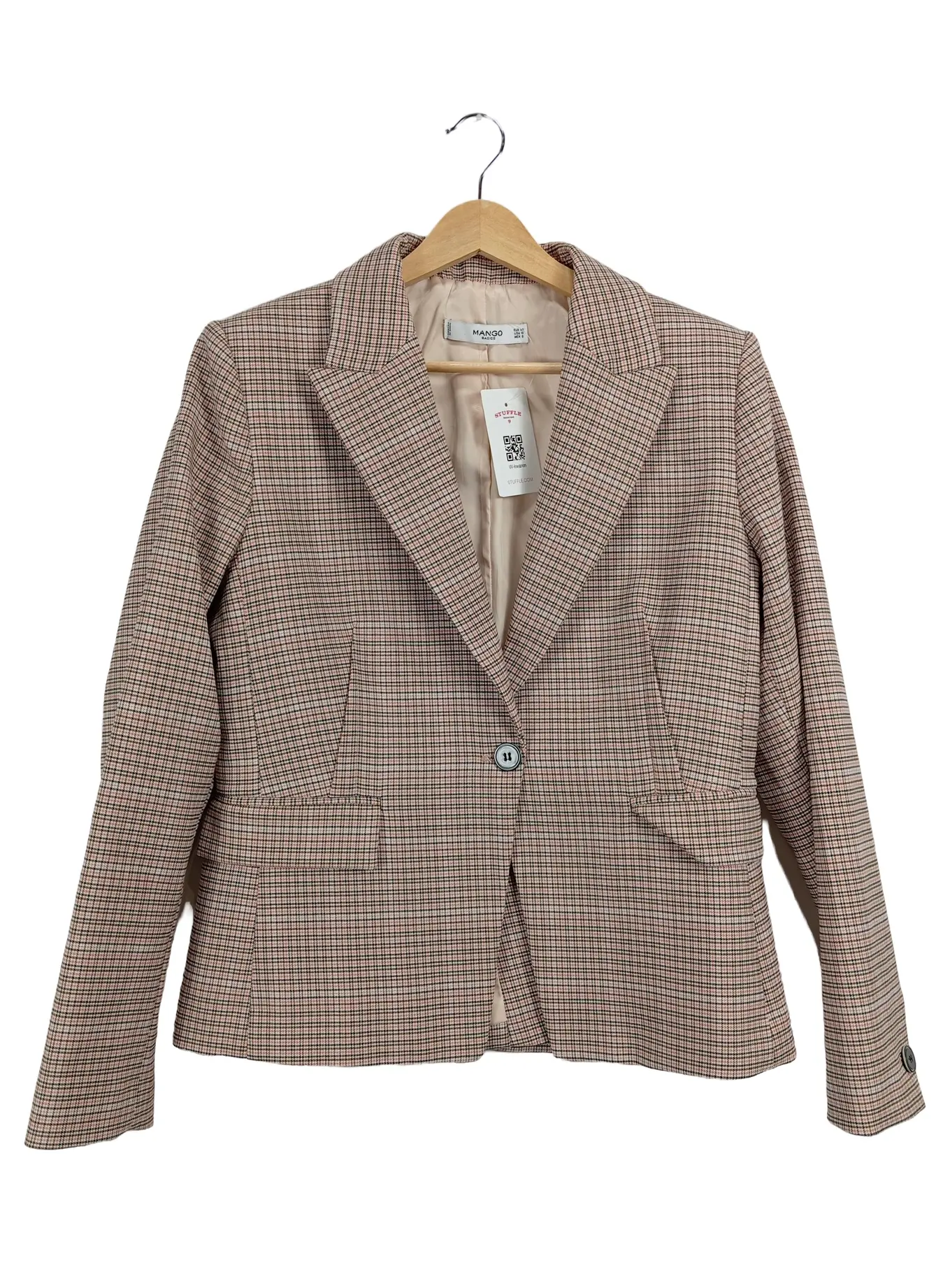 MANGO Blazer Damen Kariert Business Beige Gr. 42 XL Frühjahr Sommer