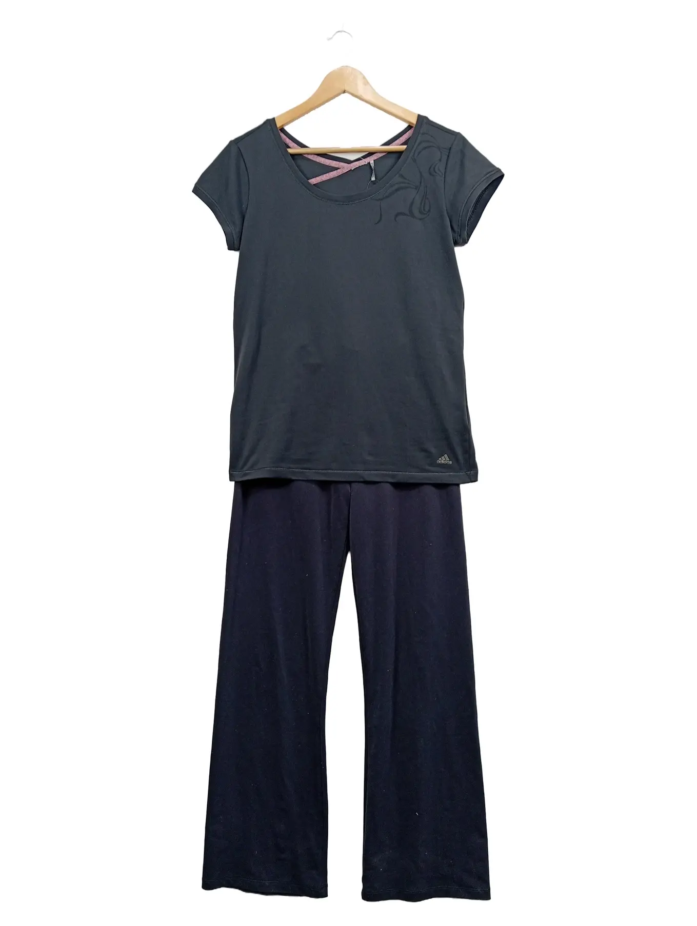 ADIDAS Damen Trainingsanzug Set Sport L/40 Polyester Grau Kurzarm