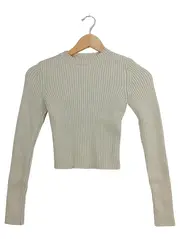 Vorschaubild 1 von Damen Pullover Rippstrick Cropped Langarm Strick Beige S 36