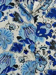 Vorschaubild 2 von Damen Bluse Blumenmuster Blau Weiß Langarm Gr. XS 34