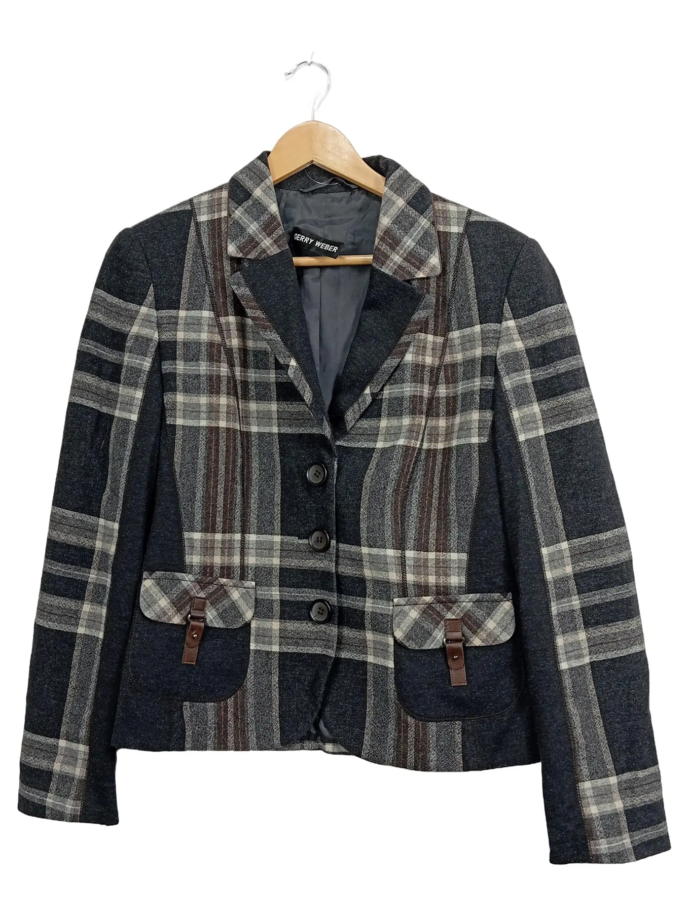 GERRY WEBER Blazer Damen Kariert Business Langarm Grau Gr. 44 XXL