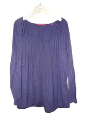 Vorschaubild 2 von Damen Pullover Langarm Viskose Blau Gr. 46 Casual Uni Raffungen