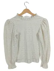 Vorschaubild 1 von Mädchen Pullover Langarmshirt Gr. 134 Beige Rüschen Lochmuster Baumwolle