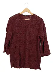 Vorschaubild 1 von Woman Spitzenbluse Damen Gr. M Bordeaux Rot Floral Langarm