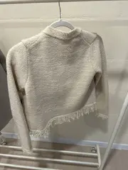 Vorschaubild 2 von Damen Strickjacke Gr. 36 S Beige Fransen Schleifen Bouclé