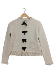 Vorschaubild 1 von Damen Strickjacke Gr. 36 S Beige Fransen Schleifen Bouclé