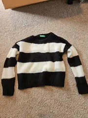 Vorschaubild 4 von Benetton Kinder Pullover Strickmuster Gestreift Schwarz Gr. 122
