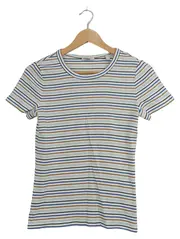 Vorschaubild 1 von Damen T-Shirt Gr. 38 M gestreift Baumwolle Weiß Blau Braun