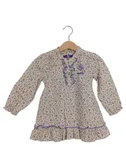 Vorschaubild 5 von Mädchen Kleid Gr. 86 Blumenmuster Rüschen Beige Baumwolle