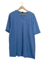 Vorschaubild 1 von Herren T-Shirt Blau Meliert Henley Kurzarm Gr. 3XL Baumwolle