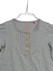 Vorschaubild 2 von Mädchen Langarmshirt Gr. 116/122 Grau Baumwolle Henley Shirt Rüschen