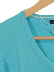 Vorschaubild 3 von Damen Pullover V-Ausschnitt Türkis Gr. M Baumwolle