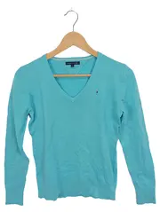Vorschaubild 1 von Damen Pullover V-Ausschnitt Türkis Gr. M Baumwolle