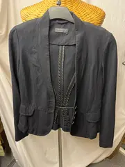 Vorschaubild 4 von Blazer Damen Gr. 36 S Blau Viskose Leinen Business Jacke