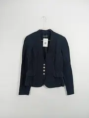 Vorschaubild 2 von Blazer Damen Gr. 36 S Blau Viskose Leinen Business Jacke