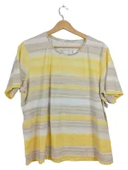 Vorschaubild 1 von Damen T-Shirt Gr. 48 Gestreift Gelb Beige Baumwolle Kurzarm