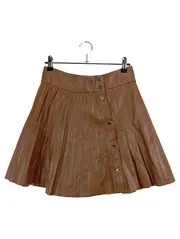 Vorschaubild 1 von Faltenrock Kunstleder Damen Gr. S Braun Plissee Knopfleiste