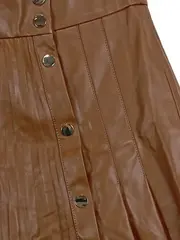 Vorschaubild 2 von Faltenrock Kunstleder Damen Gr. S Braun Plissee Knopfleiste