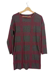 Vorschaubild 1 von Damen Pullover Kleid Gr. 36 S Kariert Grau Rot Tunika Longpullover Knöpfe