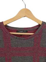 Vorschaubild 4 von Damen Pullover Kleid Gr. 36 S Kariert Grau Rot Tunika Longpullover Knöpfe