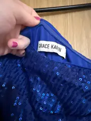 Vorschaubild 4 von Damen Abendkleid Pailletten Maxikleid Blau Gr. M 38