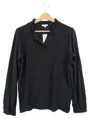 Vorschaubild 1 von Damen Bluse Langarm Rüschenkragen Schwarz Gr. 40/L