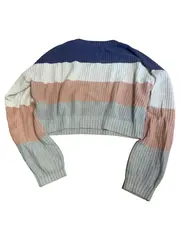 Vorschaubild 2 von Damen Pullover Cropped Strickpullover Gestreift Gr. 34 XS Baumwolle