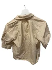 Vorschaubild 2 von Damen Bluse Gr. 36 S Beige V-Ausschnitt Kurzarm Casual Hemd
