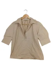 Vorschaubild 1 von Damen Bluse Gr. 36 S Beige V-Ausschnitt Kurzarm Casual Hemd