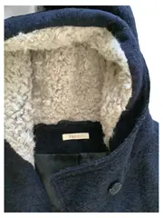 Vorschaubild 3 von Damen Wollmantel Kapuze Gr. 38 Dunkelblau Teddyfutter Warm