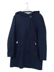 Vorschaubild 1 von Damen Wollmantel Kapuze Gr. 38 Dunkelblau Teddyfutter Warm