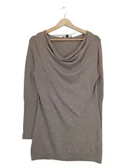 Vorschaubild 1 von Comma Pullover Damen 38 M Beige Pailletten Wasserfallkragen Elegant Viskose