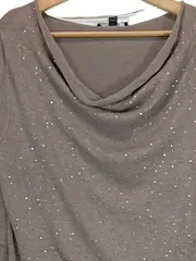 Vorschaubild 3 von Comma Pullover Damen 38 M Beige Pailletten Wasserfallkragen Elegant Viskose