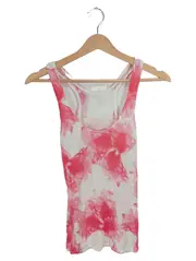 Vorschaubild 1 von Damen Top Tanktop Gr. S Weiß Pink Abstrakt Batik-Look Viskose