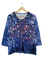 Vorschaubild 1 von Damen Shirt 3/4-Arm Gr. 46 Blau Abstrakt Muster Viskose