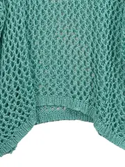 Vorschaubild 4 von Pullover Damen Oversized Lochmuster Strick Langarm Türkis 44