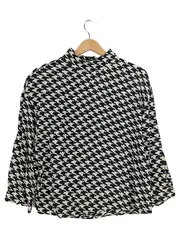 Vorschaubild 1 von Damen Bluse Hahnentritt Muster Schwarz Weiß Stehkragen Gr. 36/S