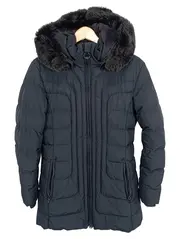 Vorschaubild 1 von Damen Steppjacke Wintermantel Kapuze Fellkragen Gr. M Schwarz