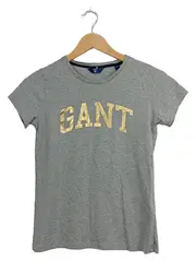 Vorschaubild 1 von Damen T-Shirt Grau Gold Logo Print Gr. XS 34 Baumwolle