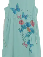 Vorschaubild 3 von Kleid Mädchen Gr. 140 Türkis Schmetterlinge Blumen Pailletten Sommer