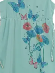 Vorschaubild 5 von Kleid Mädchen Gr. 140 Türkis Schmetterlinge Blumen Pailletten Sommer