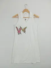 Vorschaubild 2 von Kleid Damen Gr. 36 S Weiß Schmetterling Pailletten Baumwolle Sommer