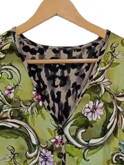 Vorschaubild 3 von Strickjacke Damen L Viskose Animal Print Blumen Grün Gr. 40