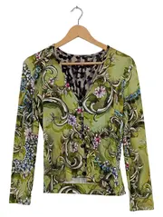 Vorschaubild 1 von Strickjacke Damen L Viskose Animal Print Blumen Grün Gr. 40