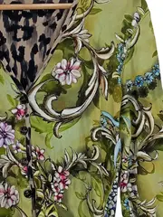 Vorschaubild 2 von Strickjacke Damen L Viskose Animal Print Blumen Grün Gr. 40